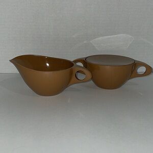 Melmac Creamer & Sugar Bowl with Lid Brown Maplex Canada Vintage Melamine